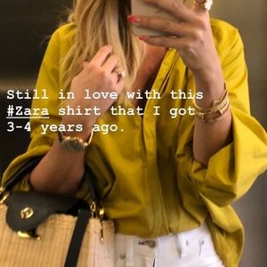 Zara Gold/mustard loose top with puffy sleeves